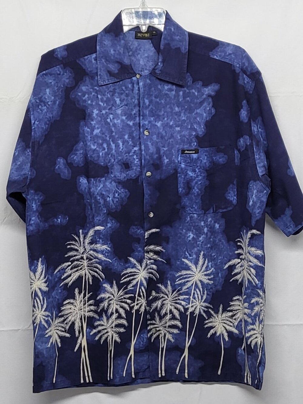 Revue Jamaica Shirt Button Up Mens XL Tie Dye Palm Print Hawaiian Short Sleeve